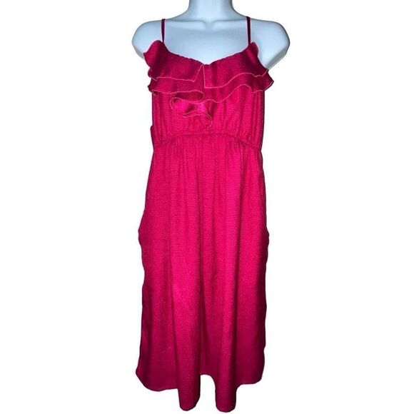 Motherhood Maternity Women’s Size Large Strappy Ruffle Dress‎ Fuschia Pink - Picture 1 of 7